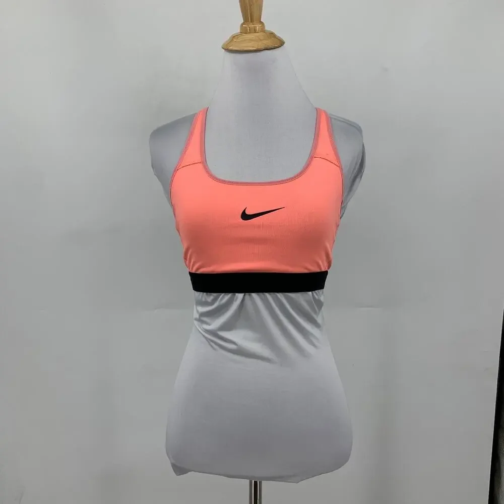Nike Sports Bra Womens S Small Salmon Black Dri Fit Open Crossback‎ Unpadded